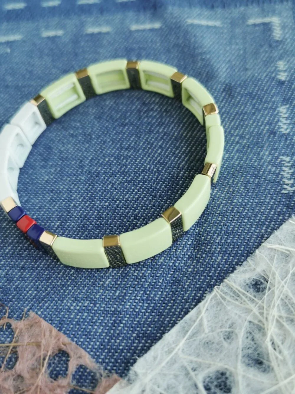 Roxanne Assoulin Just Say Love Light Green Enamel Stretch Bracelet NEW